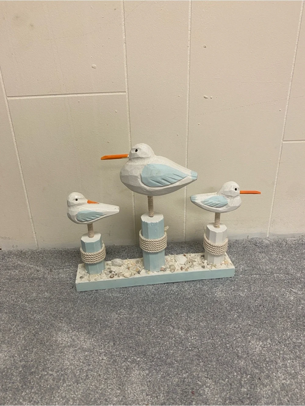 Coastal Trio Wooden Seagull Accent - White & Light Blue